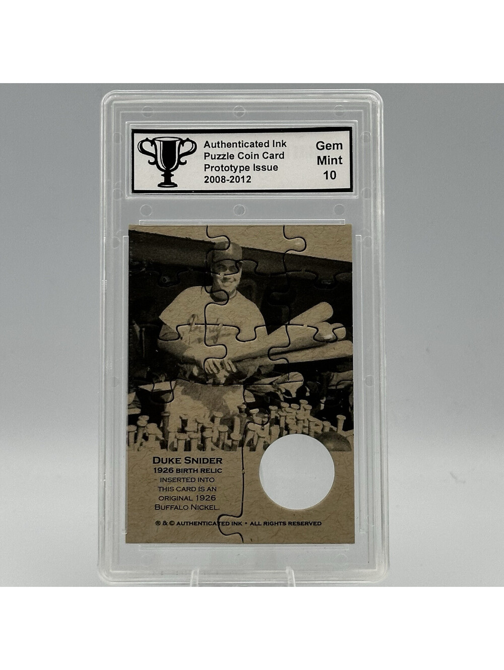 Duke Snider Puzzle Coin Card Prototype GEM MINT 10 2008-2012 Authenticated Ink